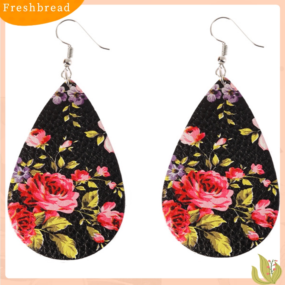 &lt; Freshbread &gt; Boho Wanita Motif Bunga Teardrop Menjuntai Kulit Imitasi Kait Anting Perhiasan