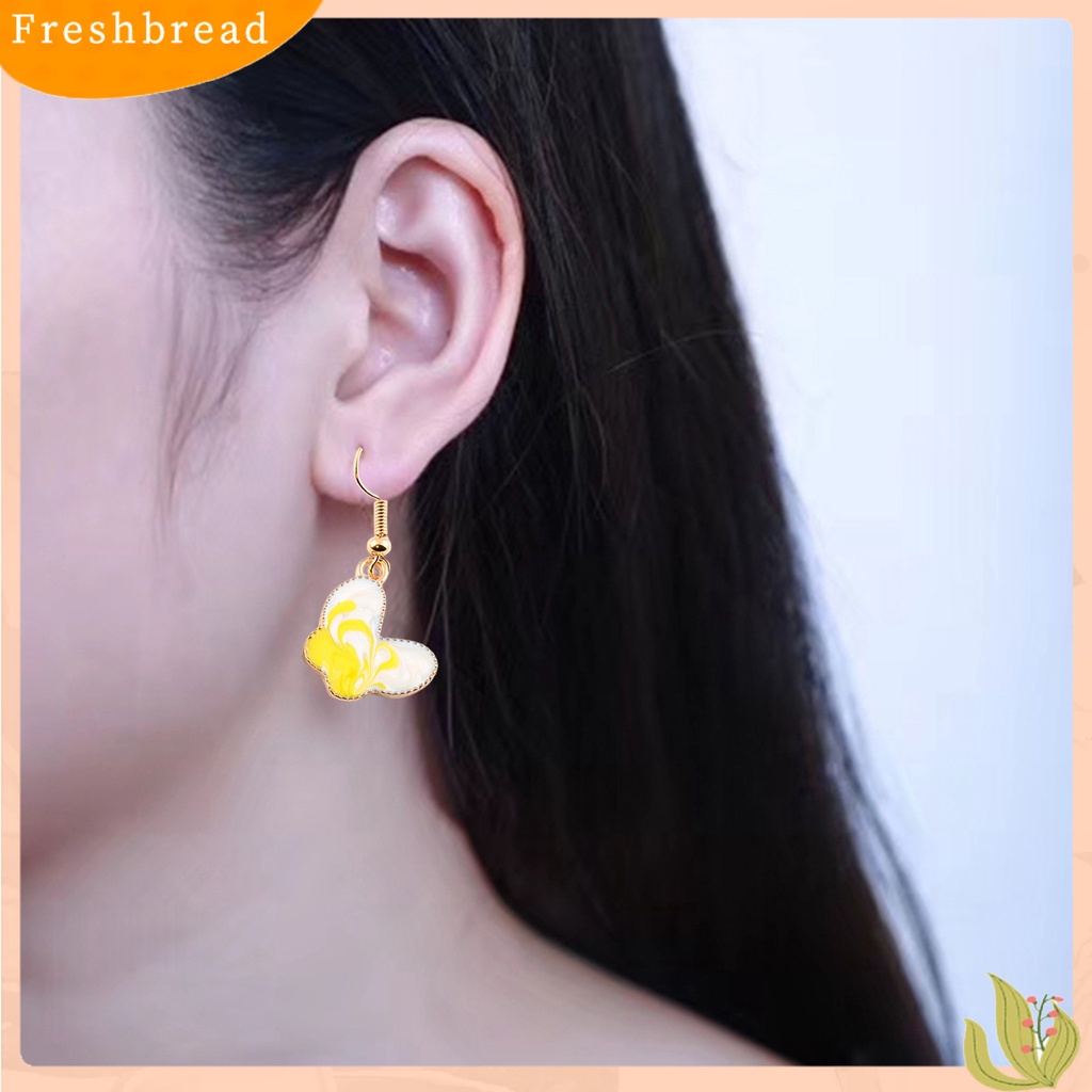 &lt; Freshbread &gt; 1pasang Wanita Anting Kait Lucu Indah Lukisan Minyak Kupu-Kupu Bentuk Drop Earrings Perhiasan Wanita