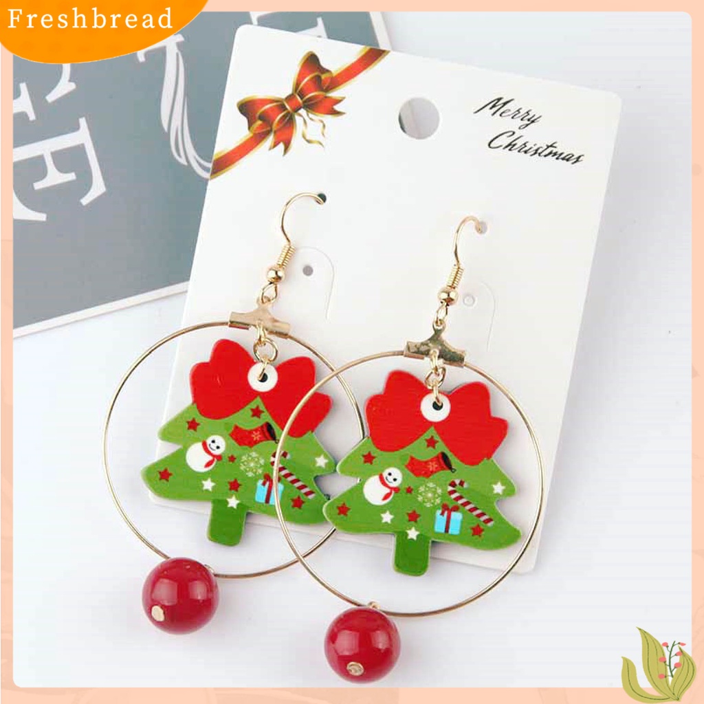 &lt; Freshbread &gt; 1pasang Anting Hoop Motif Bunga Mata-catching Simplicity Alloy Anting Snowman Tema Natal Untuk Anak Perempuan