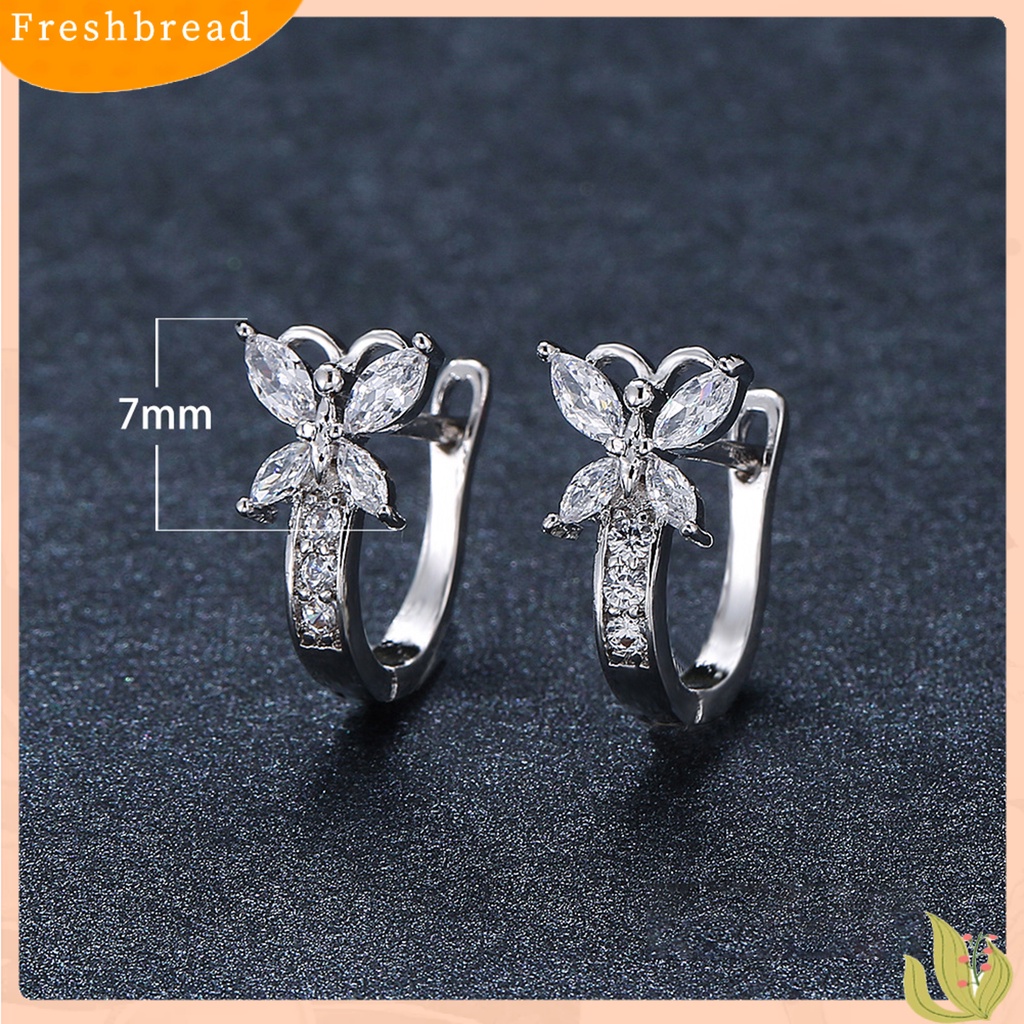 &lt; Freshbread &gt; 1pasang Anting Hoop Vintage Pendek Gaya Pastoral Shiny Cubic Zirconia Hias Valentine Hadiah Wanita Butterfly Shaped Menjuntai Anting Perhiasan Gadis