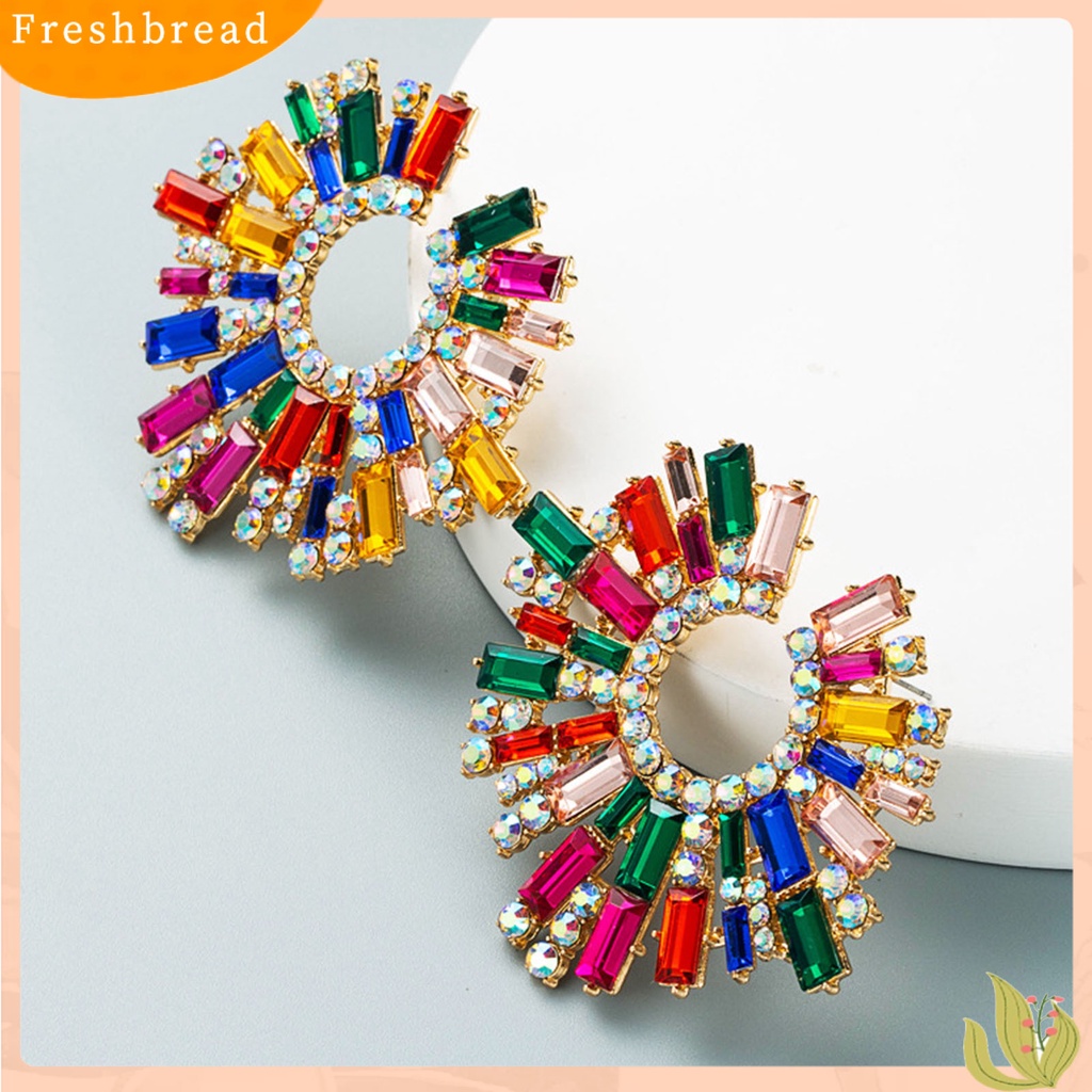 &lt; Freshbread &gt; 1pasang Anting Tusuk Bentuk Bunga Matahari Multicolor Rhinestones Perhiasan Anting Bohemian Vintage Untuk Pantai