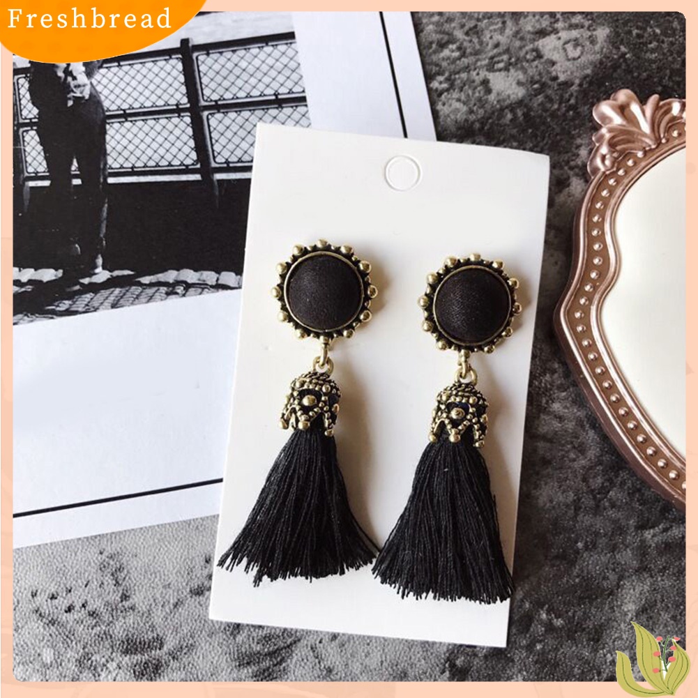 &lt; Freshbread &gt; Vintage Wanita Rumbai Berpohon Drop Bulat Telinga Stud Anting Pernyataan Perhiasan