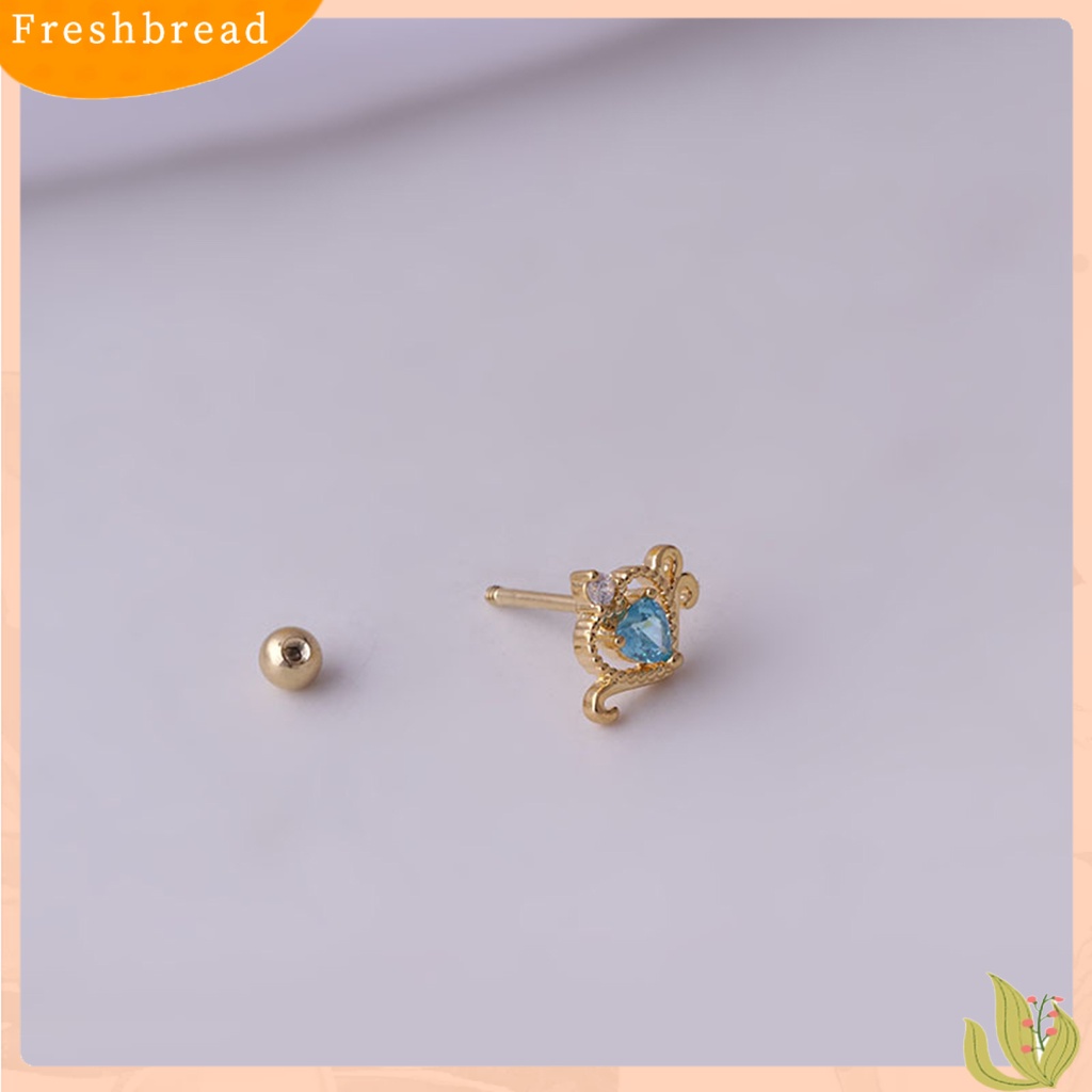 < Freshbread > 1Pc Stud Earring Cubic Zirconia Hias Mengkilap Elegan Geometris Electroplating Wanita Berongga Hati Telinga Stud Tulang Rawan Anting Perhiasan Dekorasi Hadiah Untuk Pacaran