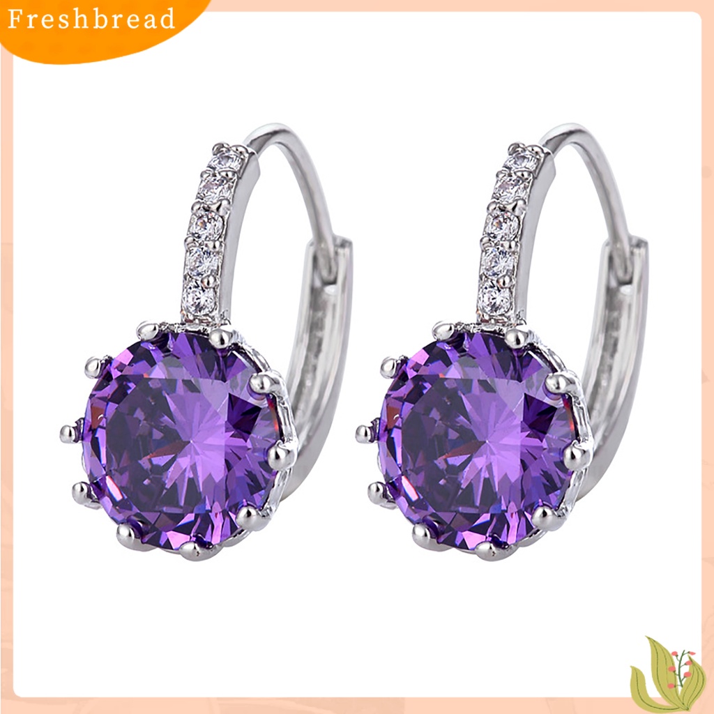 &lt; Freshbread &gt; 1pasang Zirconia Cubic Shining Women Earrings Metal Kecil Bulat Telinga Tetes Perhiasan Aksesoris