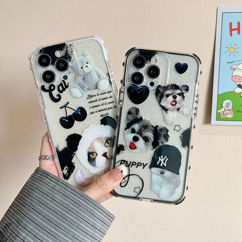 Lovely Cat Puppy Flash Powder Point Casing Soft Case HP iP iPhone 12 13 14 Pro Max 11 FTD Best Case Apple