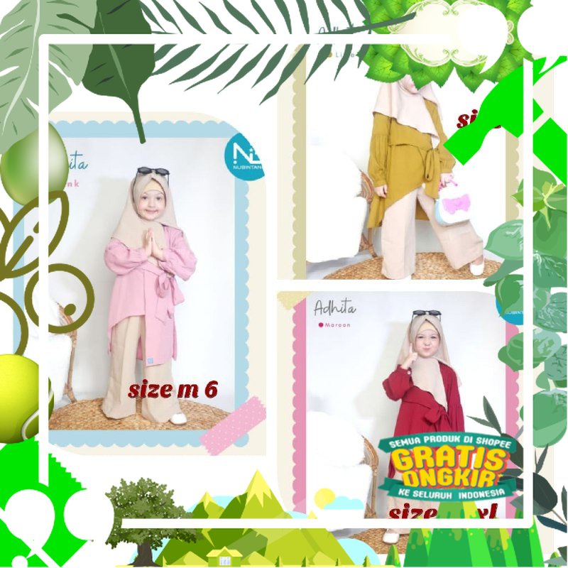 ADHITA SET ORI BY NUBI NOURA SETELAN KULOT TUNIK MUSLIM WANITA COUPLE IBU DAN ANAK DAN REMAJA/ edisi