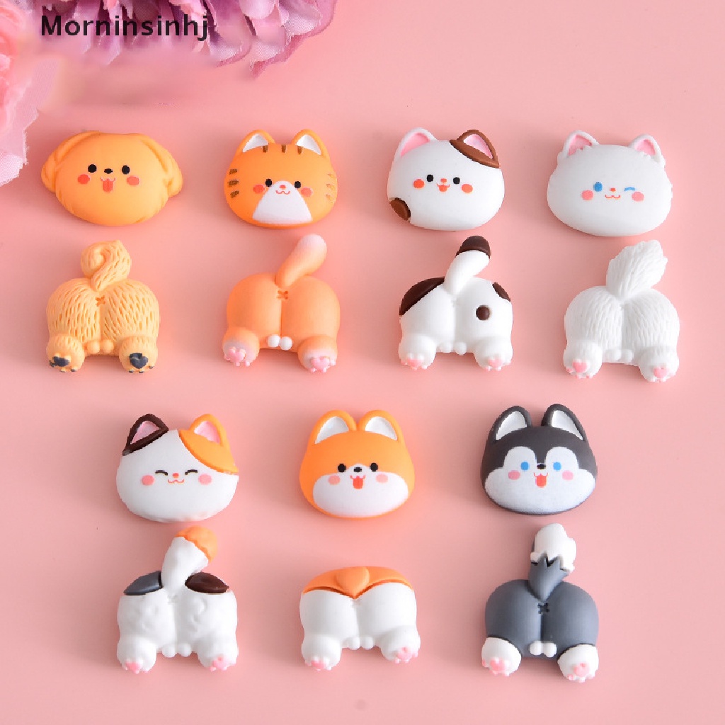 Mornin 10 Pcs Kartun Lucu Kucing Anjing Kepala Dan Buttress Set Resin Datar Kembali Scrapbooking DIY Perhiasan Craft Dekorasi Aksesoris Ponsel Case Kulkas Stiker id