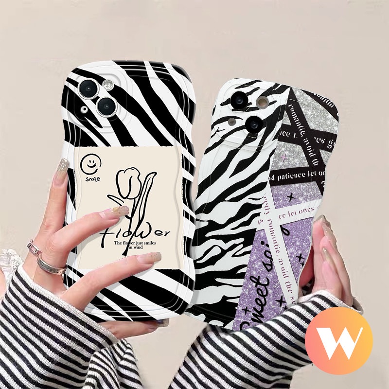 Redmi 10C A1 10 9A 9T 9C A1+9 10A Mi 11T Pro Redmi Note10 11 11Pro 9s 8 10s 11s 9 10Pro Max POCO X3 NFC Pro M3 Smile Splicing Motif Zebra Bunga Soft Tpu Wavy Edge Case