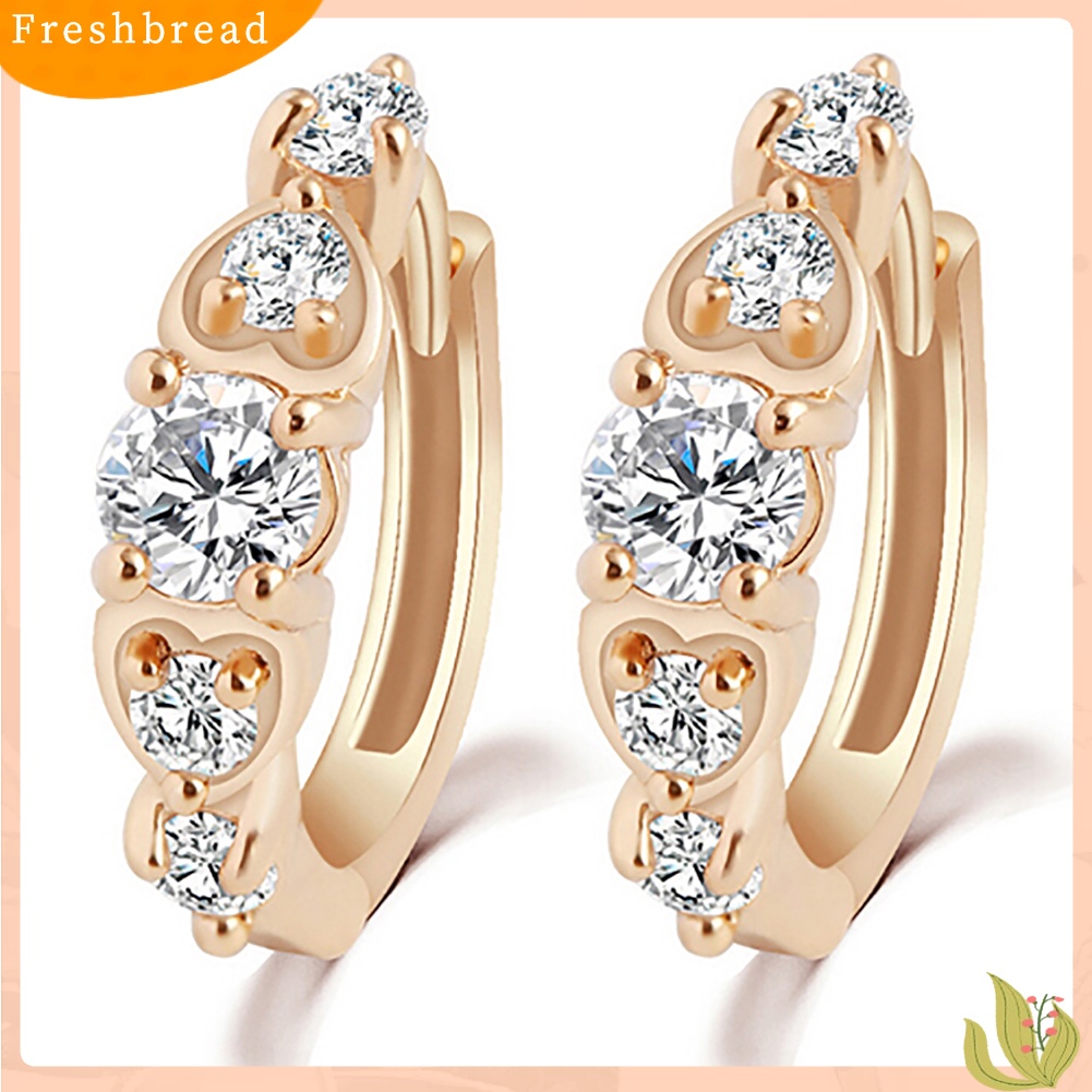 {In Stock} Mewah Wanita Berlapis Emas Hati Multi Berlian Imitasi Klip Anting Telinga Perhiasan