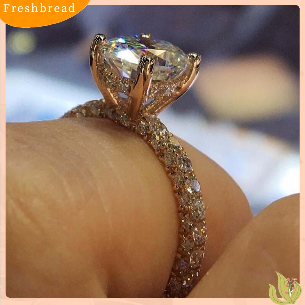 {In Stock} Glitter Bulat Berlian Imitasi Bertatahkan Band Jari Cincin Pengantin Pernikahan Perhiasan Hadiah