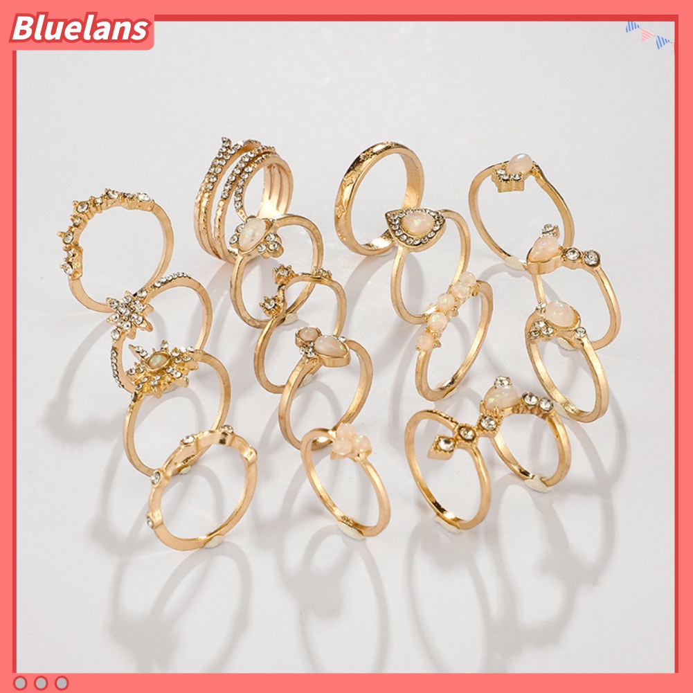 {In Stock} 17Pcs/Set Bohemian Wanita Berlian Imitasi Hias Bunga Jari Cincin Pesta Perhiasan Hadiah
