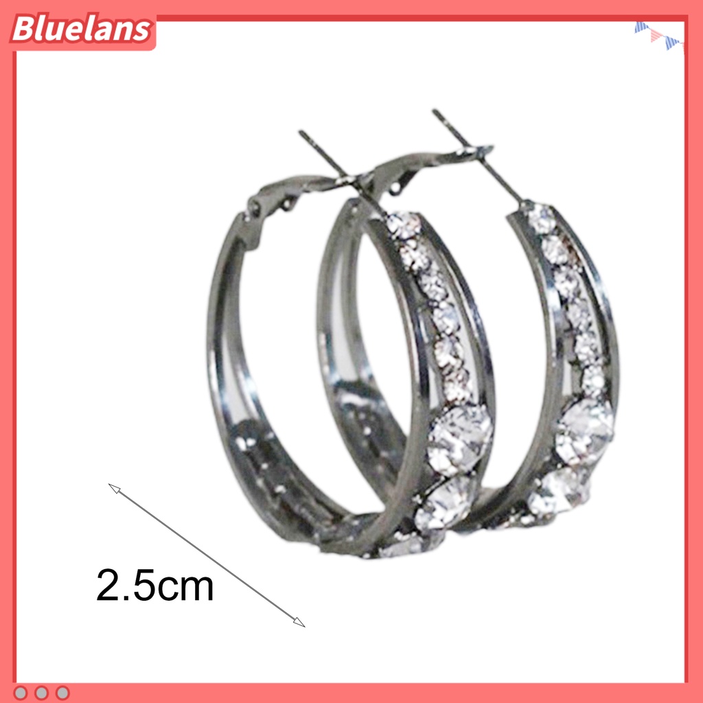 {In Stock} Anting Wanita Berlian Imitasi Berkilau Menarik Hias Hoop Earrings Piercing Perhiasan Untuk Pesta