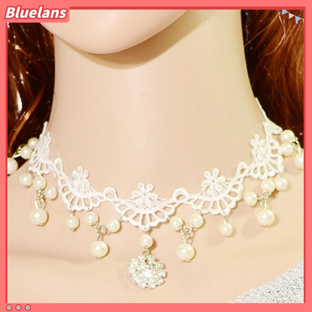 {In Stock} Kalung Hollow Mudah Dipakai Mutiara Imitasi Faux Pearl Sexy Gaya Rock Lace Choker Untuk Kehidupan Sehari-Hari