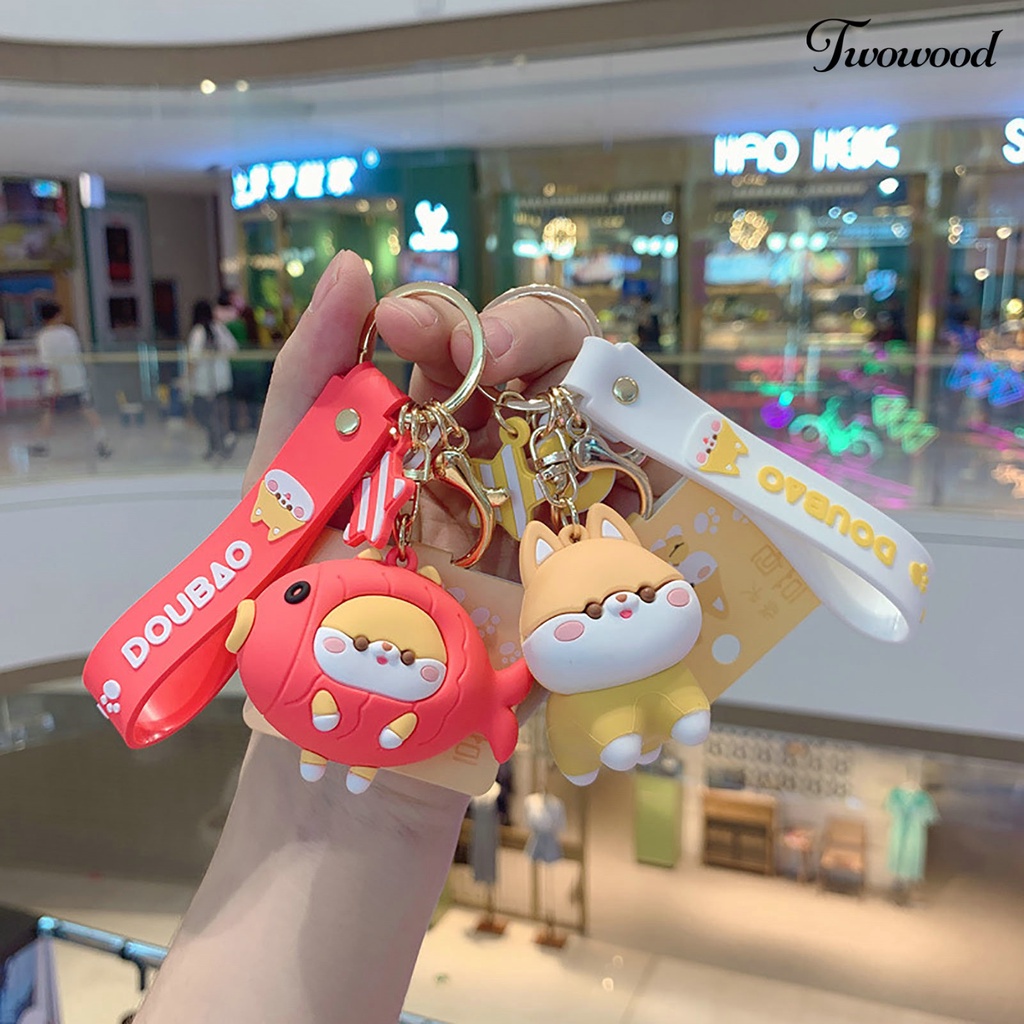 Twowood Gantungan Kunci Anjing 3D Boneka Mainan Silikon Lembut Lucu Shiba Inu Animal Car Key Ring Liontin Handbag Aksesoris