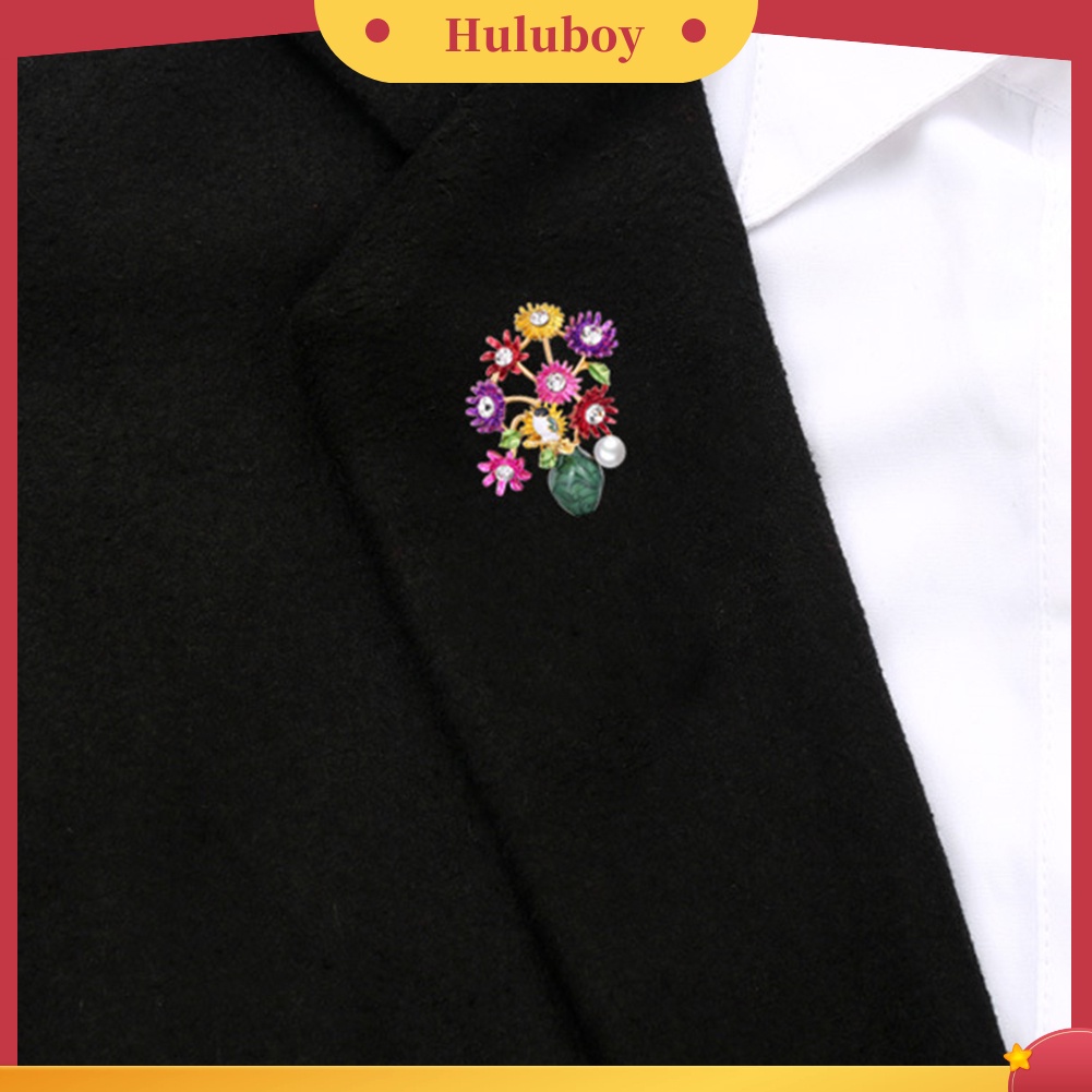 {Ready Stock} Fashion Wanita Vas Bunga Berlian Imitasi Bertatahkan Bros Pin Korsase Lapel Perhiasan