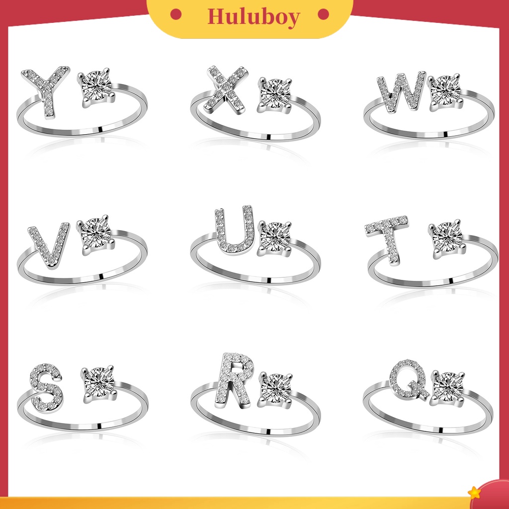 {Ready Stock} Cincin Terbuka Indah Dapat Disesuaikan Warna Silver Adjustable Huruf Alfabet Perhiasan Wanita Untuk Pesta