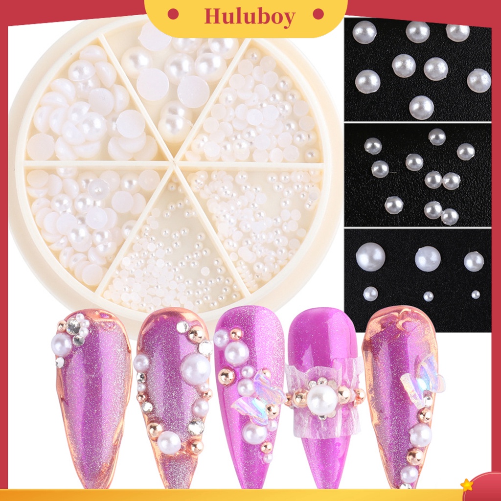 {In Stock} Manik-Manik Nail Art Flat Back Mudah Ditempel Kuku Bulat Hiasan Mutiara Imitasi Untuk Wanita