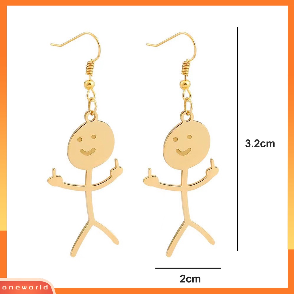 [OWR] 1pasang Menjuntai Anting-Anting Buatan Tangan Geometris Tindik Eye-catching Electroplating Dekorasi Wanita Lucu Punk Stickman Hook Earrings Fashion Perhiasan