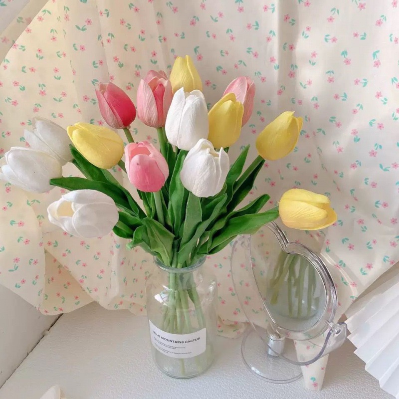 [Harga Grosir] 1Pc 34cm Multicolor Tulip Bunga Buatan Sentuhan Nyata Hias Bunga Palsu Pegang Buket PU Simulasi Tulip Untuk Dekorasi Rumah Pesta Pernikahan