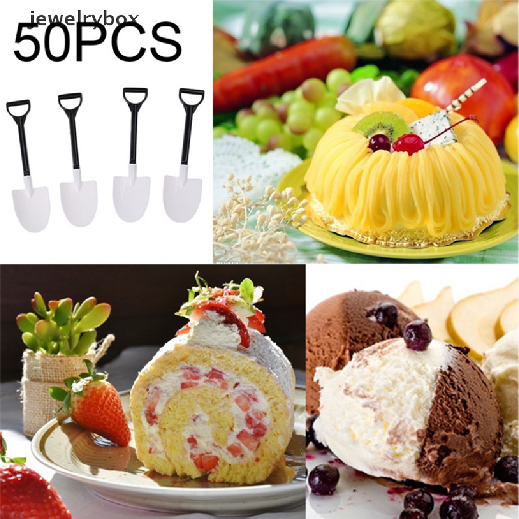 [jewelrybox] 50pcs Sekop Berbentuk Plastik Dessert Es Krim Sekali Pakai Sendok Butik Pesta