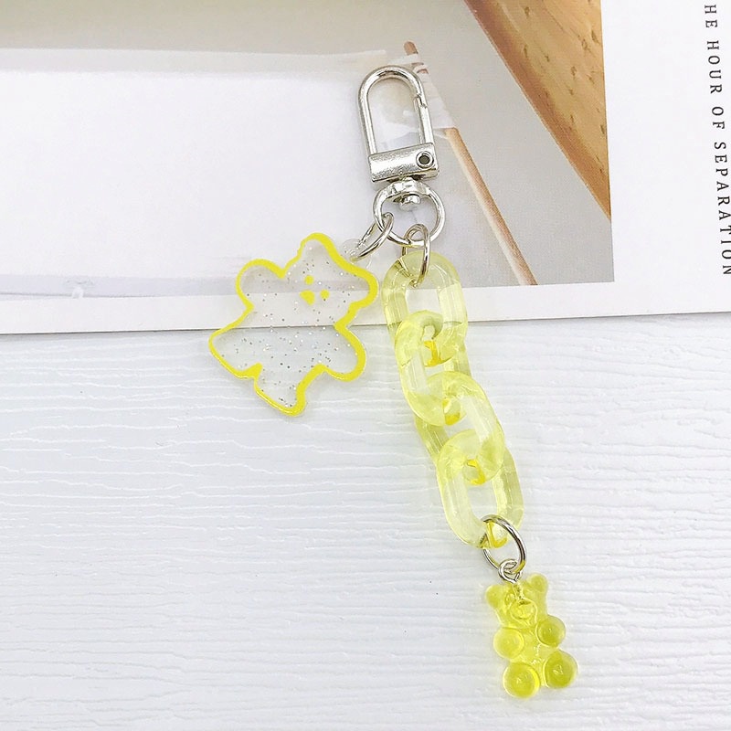 Beruang Kartun Glitter Transparan Dengan Rantai Kaitan Akrilik Charms Liontin Untuk Ponsel Universal Bluetooth Earphone Covers DIY Making