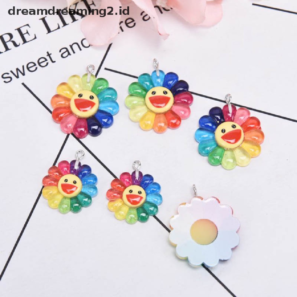 (hot) 10pcs/set Resin Bunga Matahari Ch Liontin Menemukan Perhiasan DIY Membuat Kerajinan Hadiah//