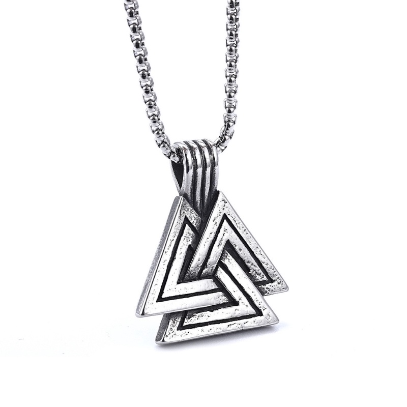 [X C Kalung] Baru Silvery Vintage Viking Rune Viking Segitiga Liontin Punk Hip Hop Stainless Steel Kalung Hadiah Pesta Ulang Tahun Untuk Pria Dan Wanita