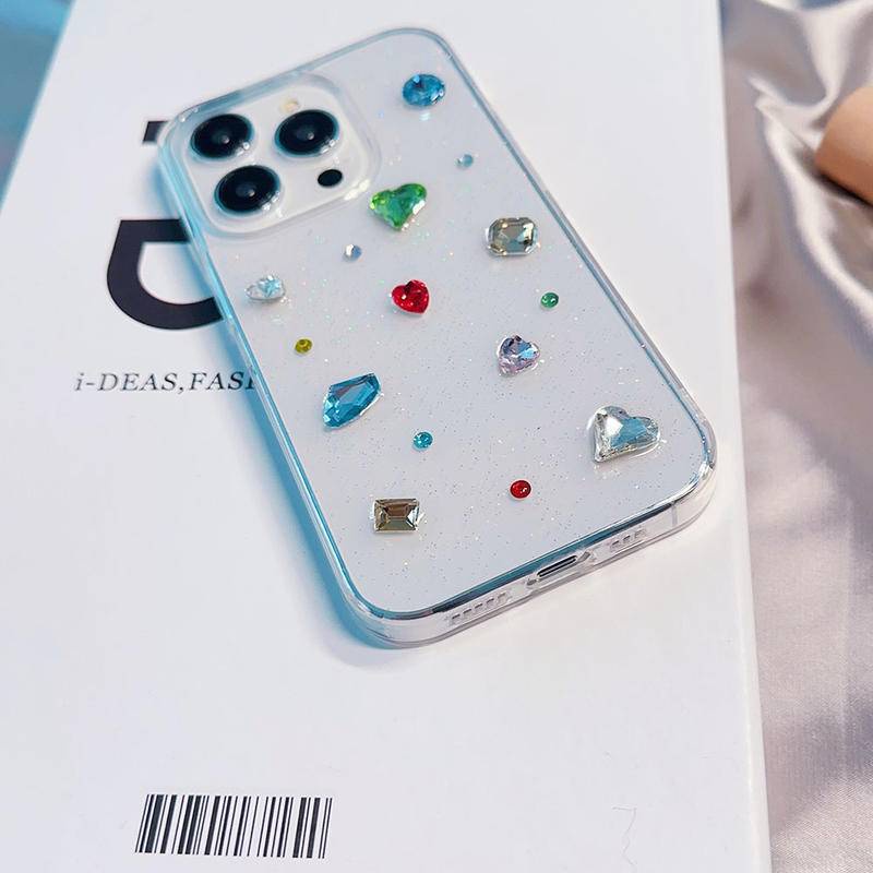 Untuk Iphone14 13 12 11 Pro MAX Plus Casing Mini Bening 3D Love Hati Kristal Berlian Epoxy Glitter Transparan Casing Ponsel Untuk iPhone X XS MAX XR 7 8 Plus SE 2022 2020