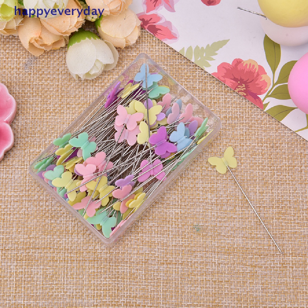 [happy] 100pcs/lot Aksesoris Jahit Pin Patchwork Dengan Kotak DIY Tombol Kepala Pin DIY [ID]