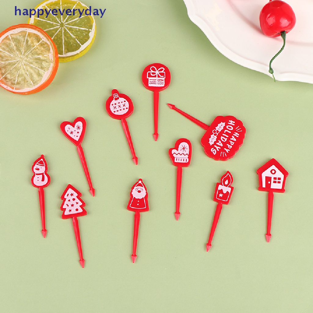 [happy] 5pcs/9pcs Lucu Kartun Natal Garpu Buah Anak Snack Dessert Picks Tookpick [ID]