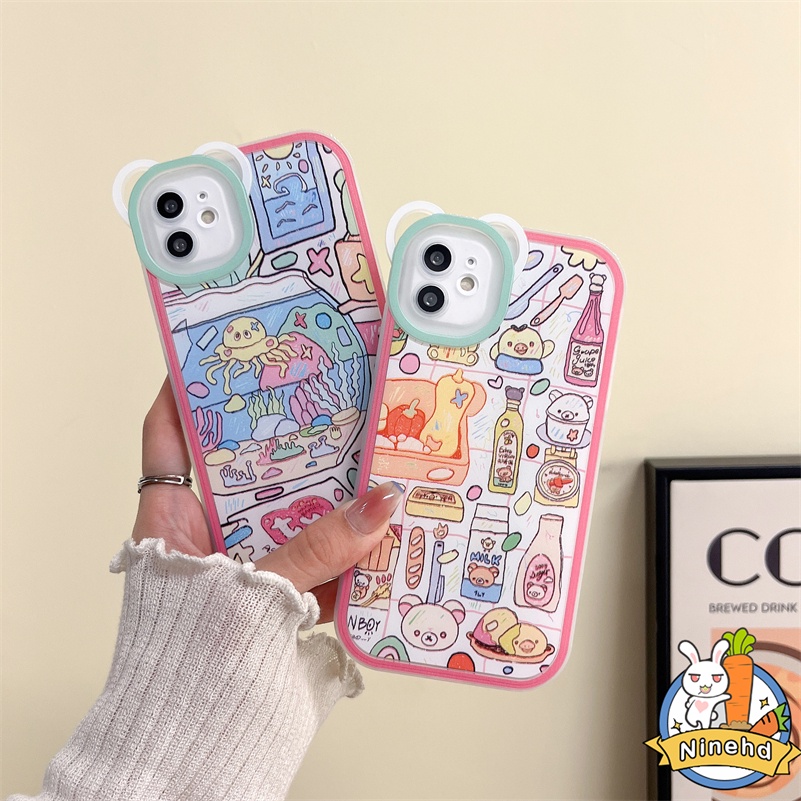 IPHONE Casing Kompatibel Untuk Iphone14 13 12 11 Pro Max X Xr Xs Max SE 8 7 6 6s Plus SE 2020 Ins Gaya Retro Lukisan Ponsel Case Tahan Gores Bening Shockproof Soft Cover Pelindung SE 2020 SE