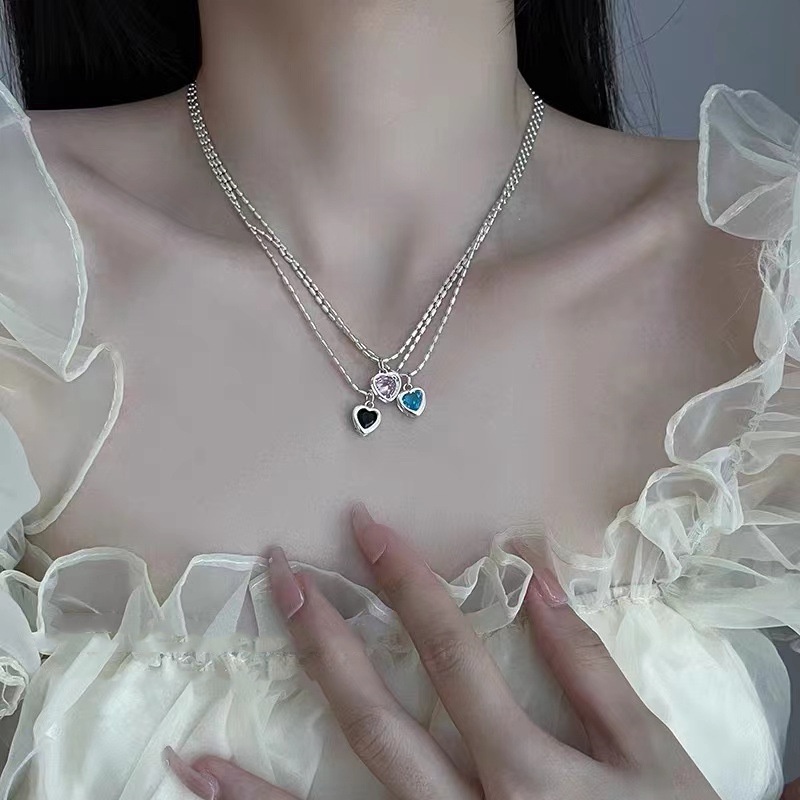 Kalung Zircon Hati Warna Untuk Wanita Gaya Korea Fashion Rantai Klavikula