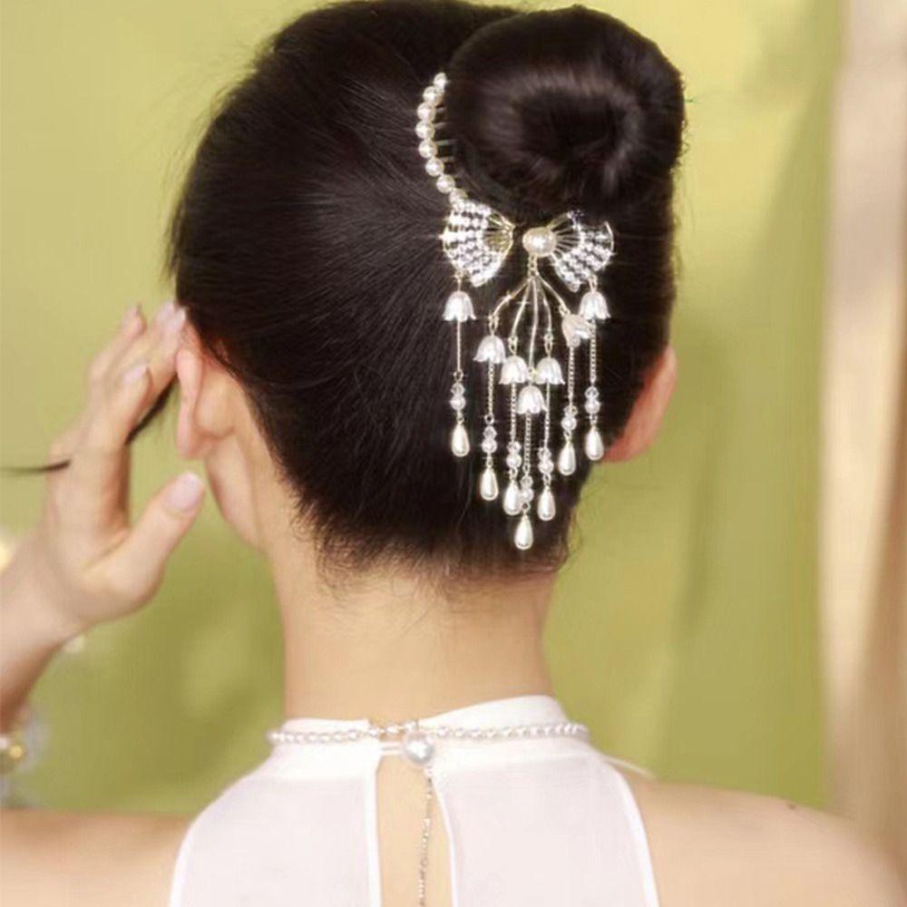Needway Wanita Ponytail Gesper Elegan Manis Indah Rumbai Bell Anggrek Ponytail Holder Berlian Imitasi Busur Aksesori Rambut Gaya Korea Hair Clip