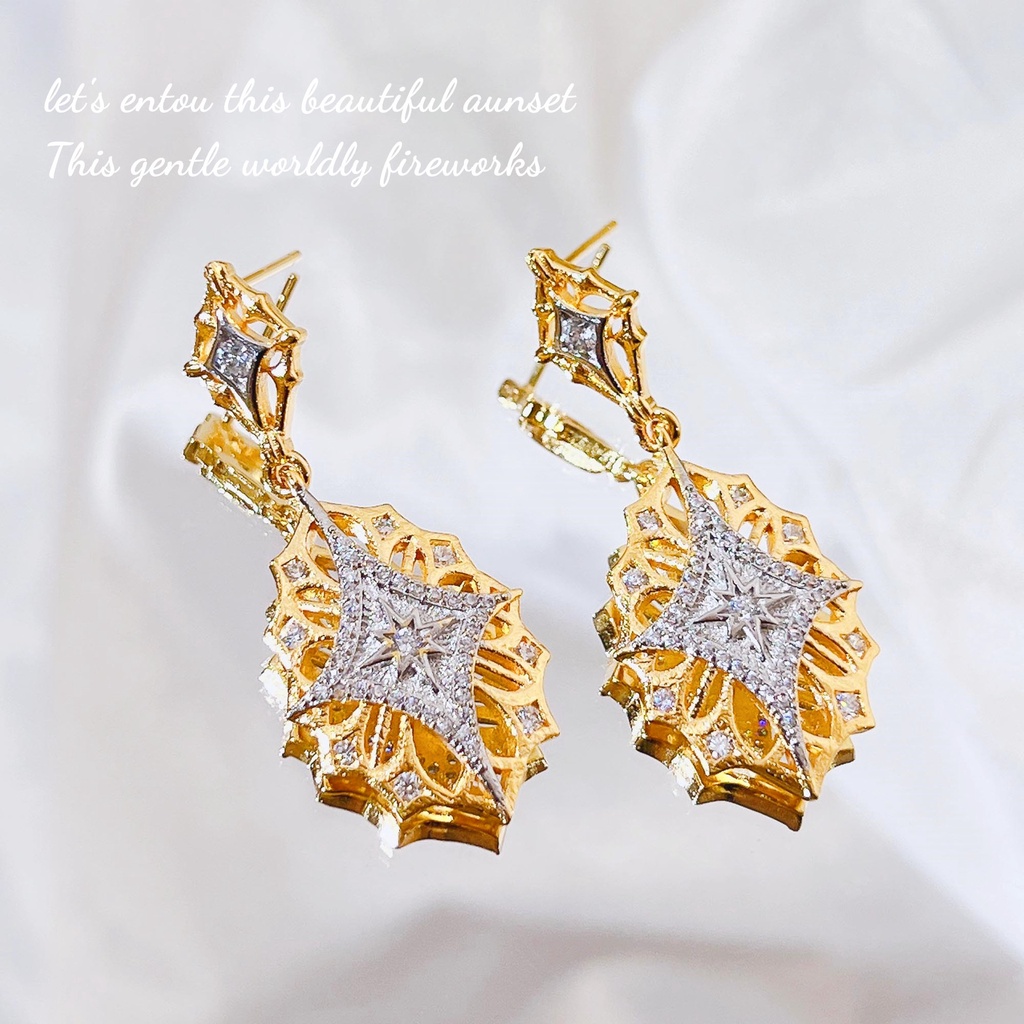 Goldkingdom Fashion Perhiasan Aksesoris Ready Stock Kerajinan Itali Anyaman Terukir Emas Kalung Wanita Empat Daun Semanggi Anting Vintage Pengadilan Terinspirasi Zamrud Pembukaan Cincin