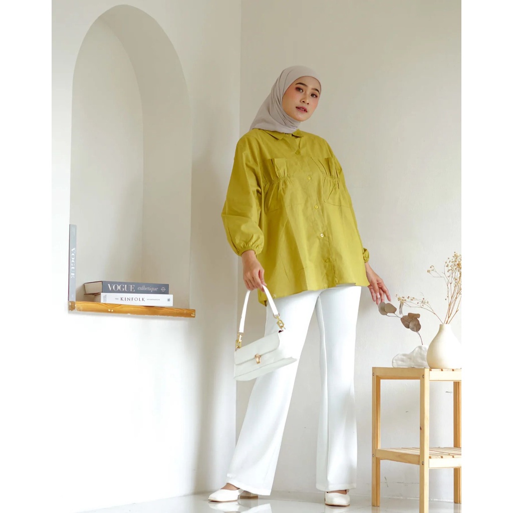 Cantika Top Shirt Kemeja Saku Remple Blouse Oversize Katun Paris Atasan Wanita