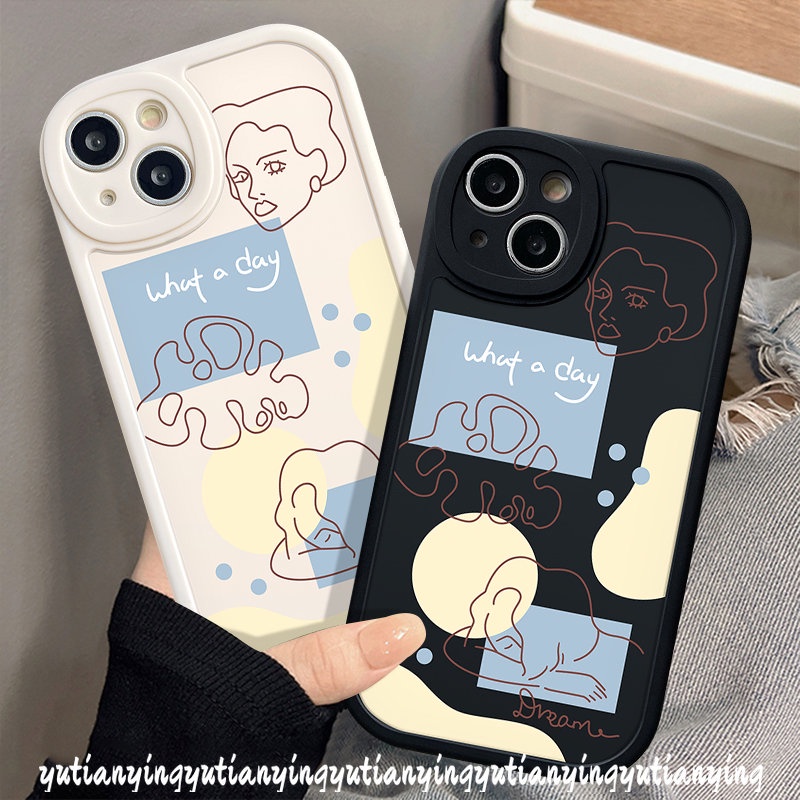 Ins Art Line Face Silicon Casing Anti Jatuh Untuk Realme C53 C30 C25s C12 C17 C21 GT C2 C20A C11 C21Y C35 C31 C15 C25Y Realme 6i 6s 6 8i 8Pro 5 9i 8 5i 7i C3 C20 C17 Lembut Sarung Tpu