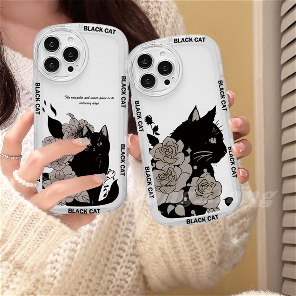 Redmi Note 11S 11 Pro Redmi 10C 10A 9C 9T 9A Note 10S Note9 Note8 Pro Note7 Poco M3 X3 Pro NFC Bunga Dan Kucing Hitam Soft Silicone Phone Case Cover DGX