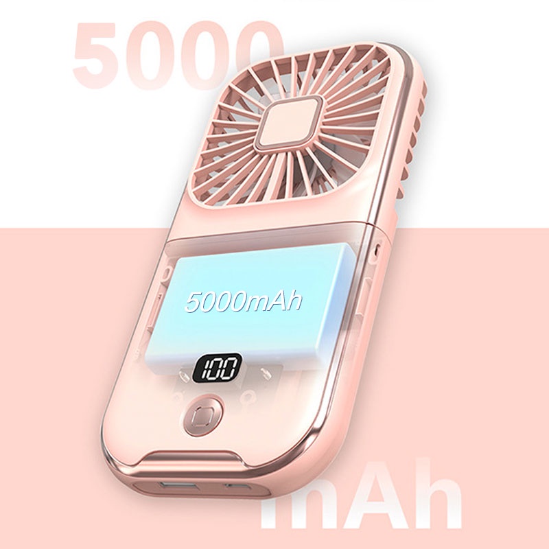 Mini Fan Portable Foldable Kipas Angin Neck Hanging Fan 5000mAh USB Adjustable Rechargeable Air Cooler Phone Holder