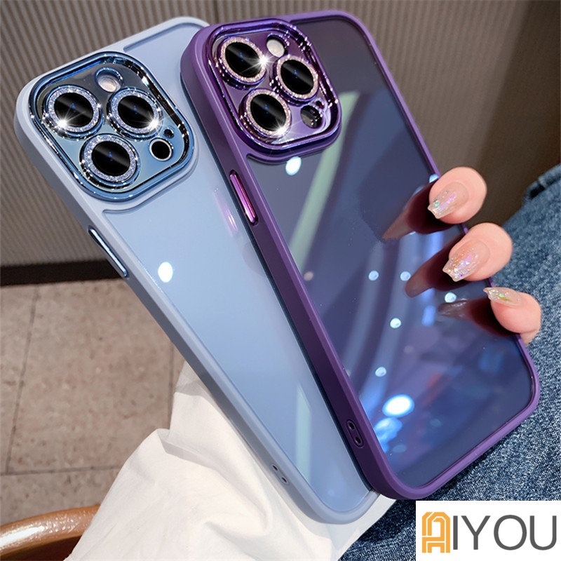 IPHONE Armor Hard case Akrilik Transparan Tahan Guncangan Untuk Iphone13 12 Pro Max11 Glitter Plating Pelindung Kamera Bening Soft Cover