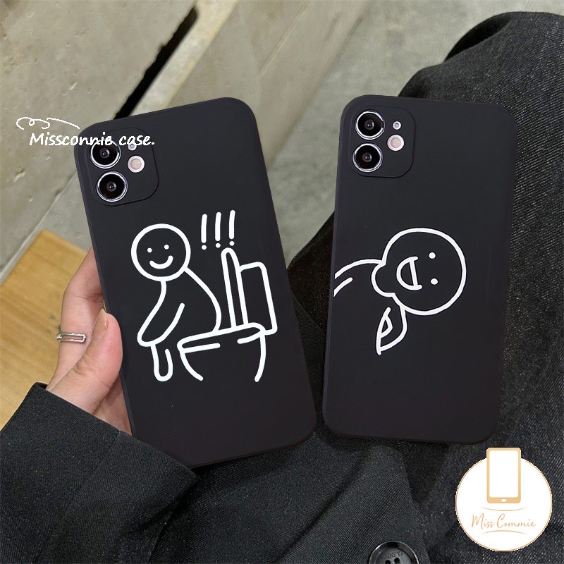 IPHONE Case Karakter Garis Lucu Imut Kreatif Kompatibel Untuk Iphone11 13 12 14 Pro Max6 7 8 6S Plus X XR XS Max 7Plus SE 2020 Couple Soft Tpu Straight Edge Back Cover