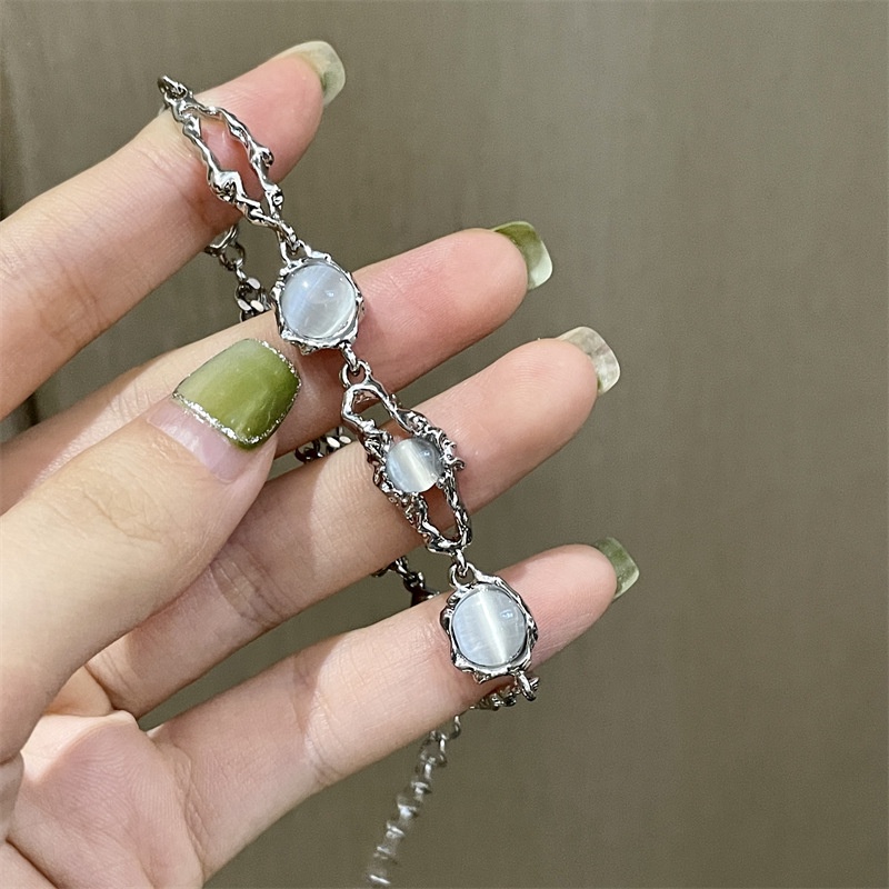 Fashion Moonstone Gelang Untuk Wanita Manik-Manik Elegan Gelang Rantai Perak Aksesoris Perhiasan