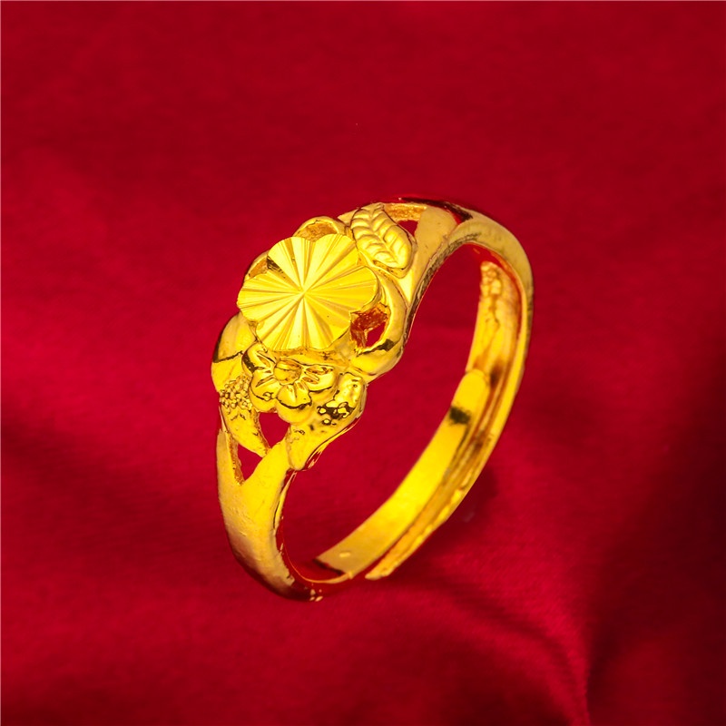 Perhiasan Fashion Kerajaan Emas 24K Bangkok Aksesoris Motif Bintik Cincin Bunga Wanita Berlapis Emas Minimalis Ring Joker