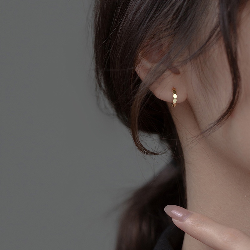 Papaozhu Korea S925 Perak Bersinar Geometris Hoop Anting Untuk Wanita Perempuan Chic Berongga Lingkaran Bulat Anting-Anting Anti Alergi Telinga Aksesoris