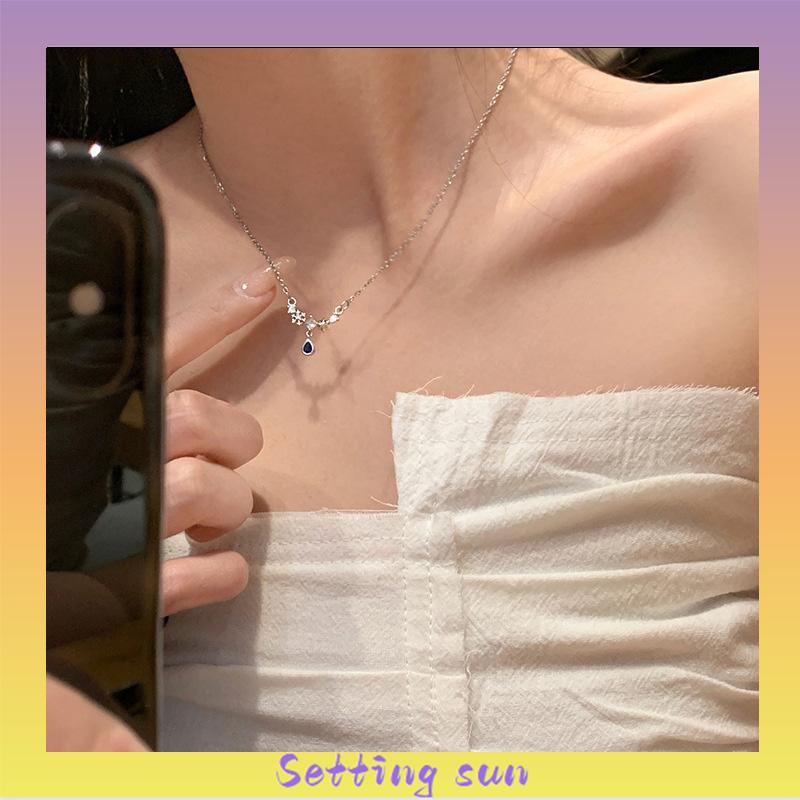 Kalung Tetesan Air Zirkon Biru Wanita Cahaya Mewah Manis Sejuk Temperamen TN