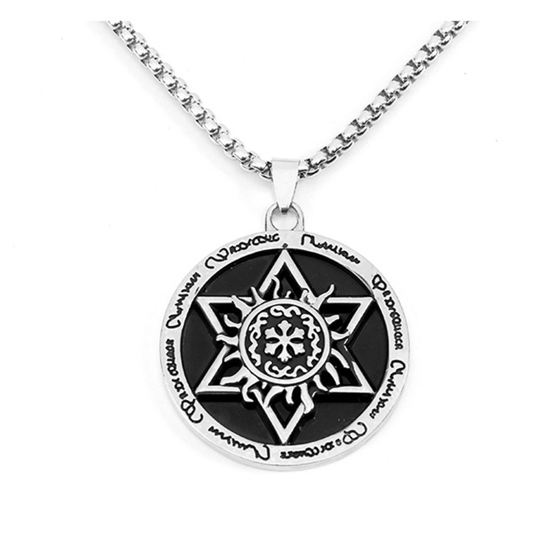 Eropa Amerika Unik Retro Disc Hexagram Fashion Panjang Liontin Hip Hop Kalung