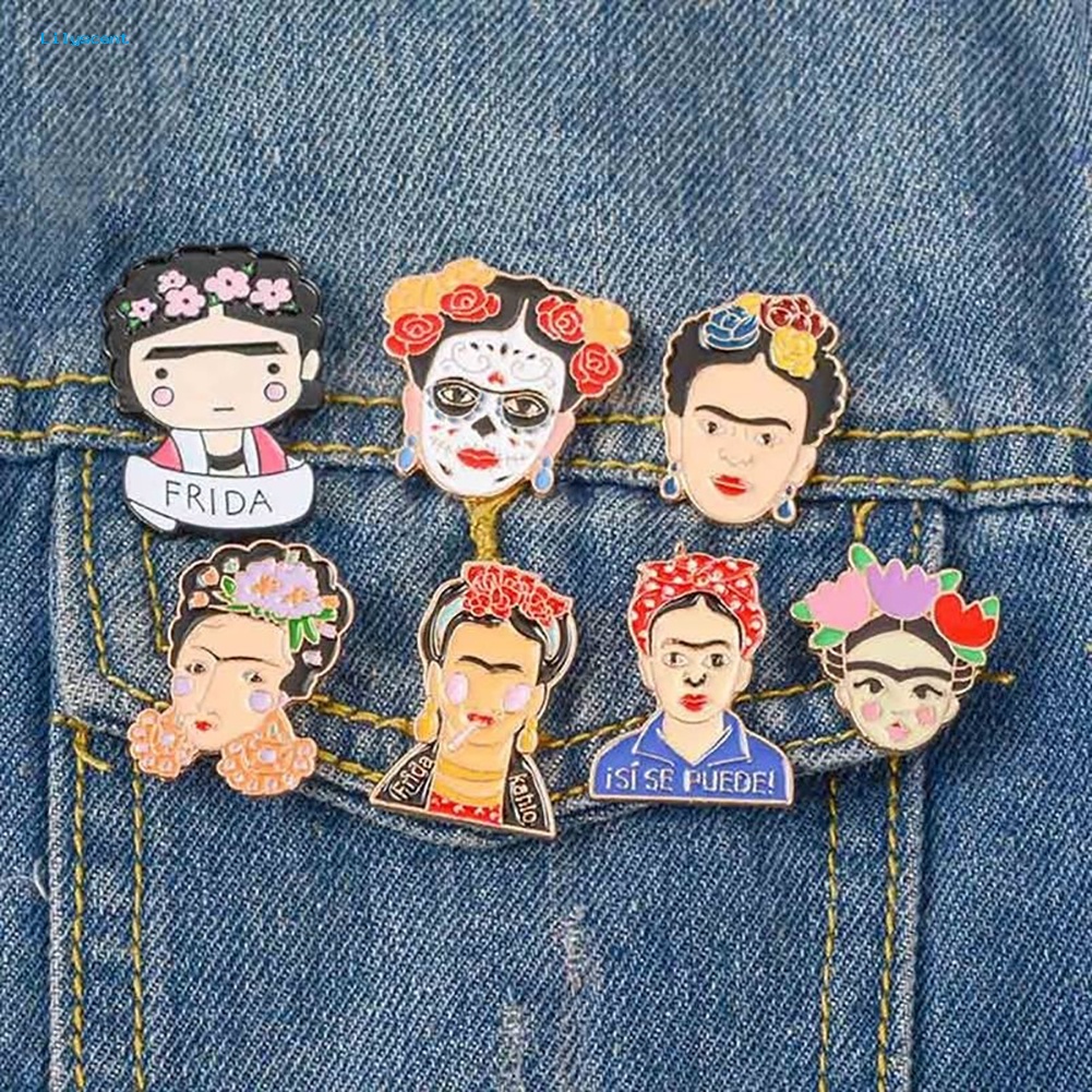 Lilyscent Kartun Enamel Frida Kahlo Meksiko Lencana Kerah Bros Pin Pakaian Perhiasan