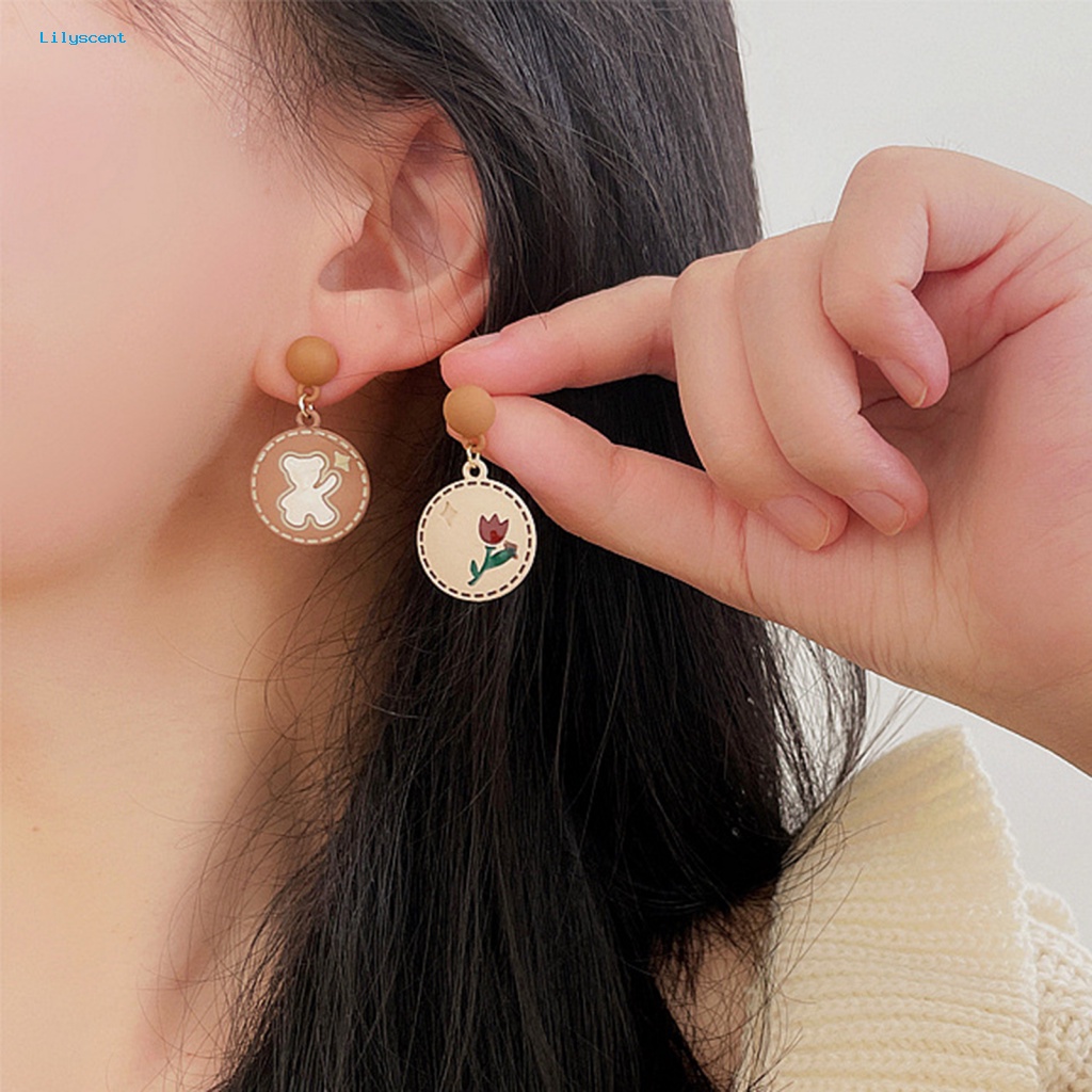 Lilyscent 1pasang Anting Stud Perhiasan Fashion Untuk Pacaran Lucu Beruang Rose Pola Stud Earrings Warna Senada