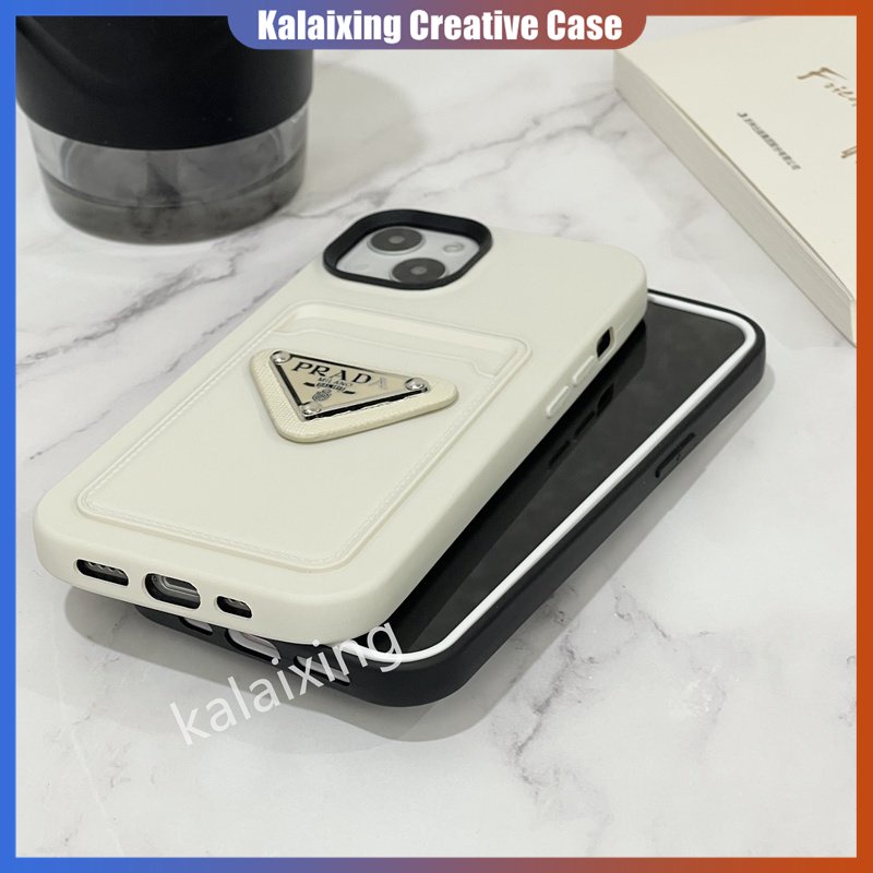 Casing Slot Kartu Prada 3D Untuk iPhone 14 Pro 13 12 Pro Max Case 11 Pro Max 6 7 8 Plus Silikon Lembut Warna Warni Skin Feel Back Cover