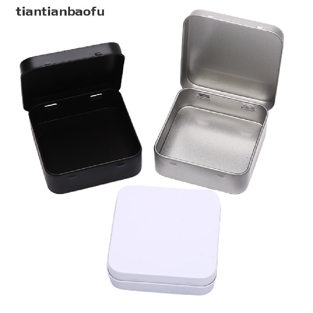[tiantianbaofu] Wadah Kaleng Logam Mini Persegi Berengsel Flip Penyimpanan Tin Box Perhiasan Coin Case Butik