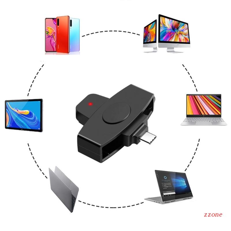 Zzz USB TypeC Smart Card Reader Memory Identity Card Elektronik DNIE Sim Cloner Konektor Adapter Untuk PC Smartphone